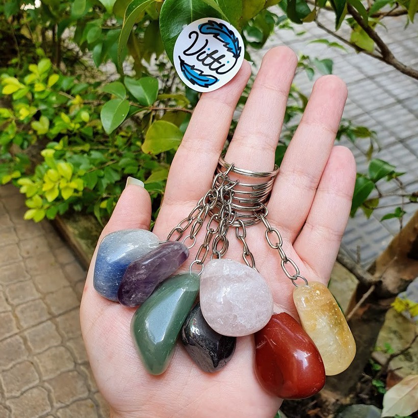 Chaveiro de Pedra Rolada Natural Opções de Pedra