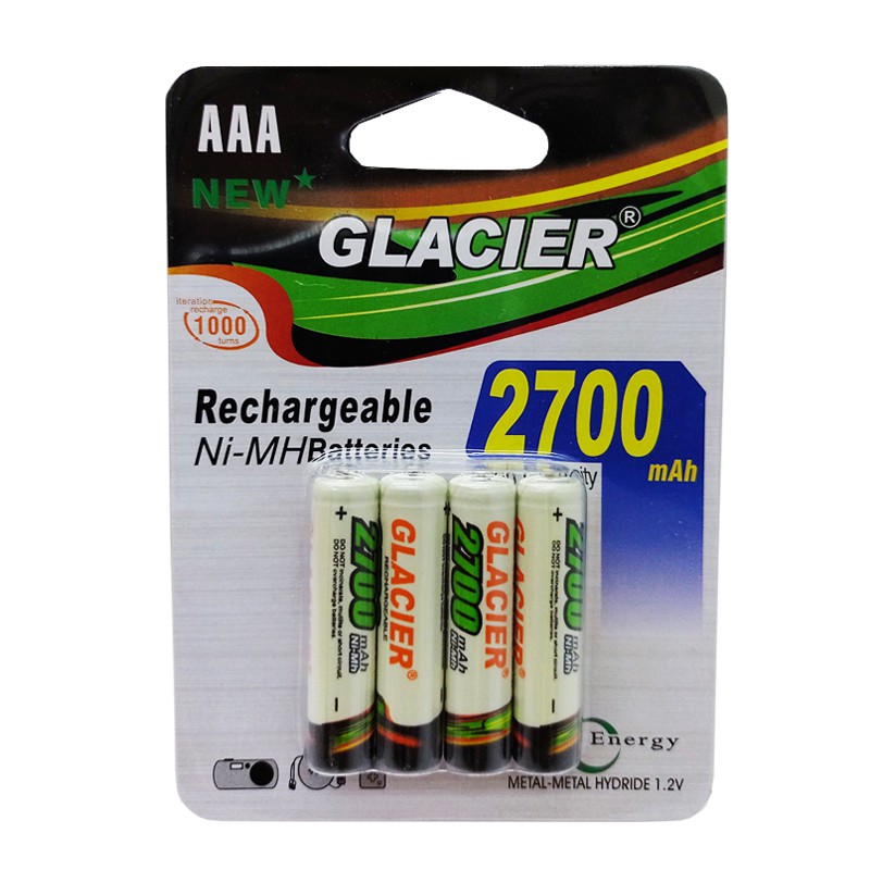 4 Pçs/Blister Pilhas AAA Glacier Recarregável de 2700mAh 4 Pilhas AAA