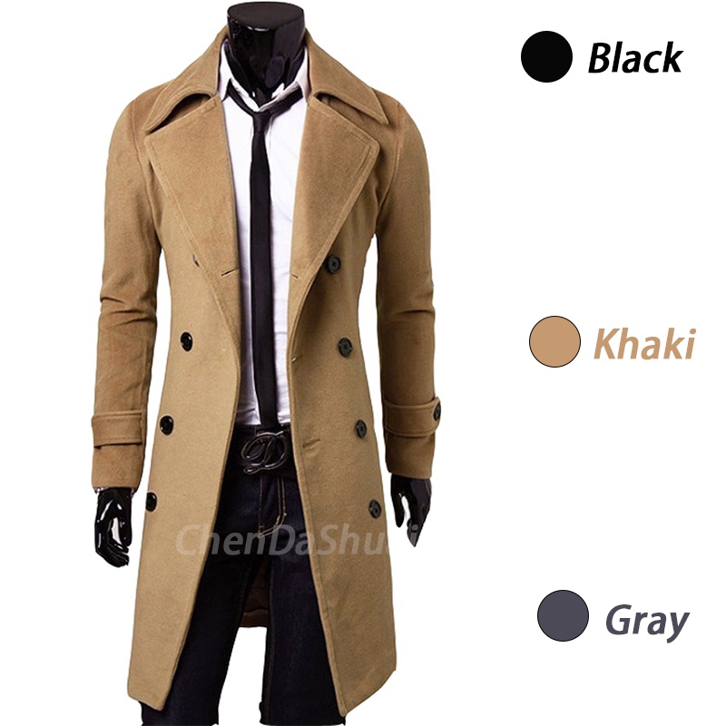 Casual Cor Sólida Manga Comprida Masculino Sobretudo Moda Inverno Botões Bolsos Casacos Longos Masculinos Trespassados