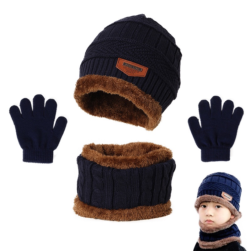 Chapéu de inverno de 3 peças infantil/chapéu de malha quente de lã / luvas chapéu de malha de inverno aquecedores