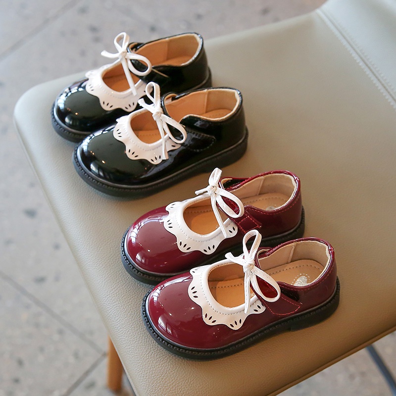 Princesa Flat Loafer Sapatos De Menina Patente Elegante PU Bowknot Crianças Casuais Toddler Kids Single Shoe Wine Red