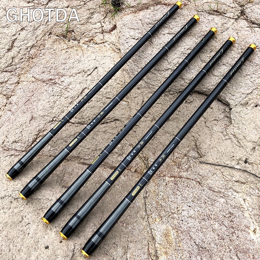 Ghotda Fibra De Carbono 3.6-7.2M Vara De Pesca Telescópica Portátil Manual No Rio