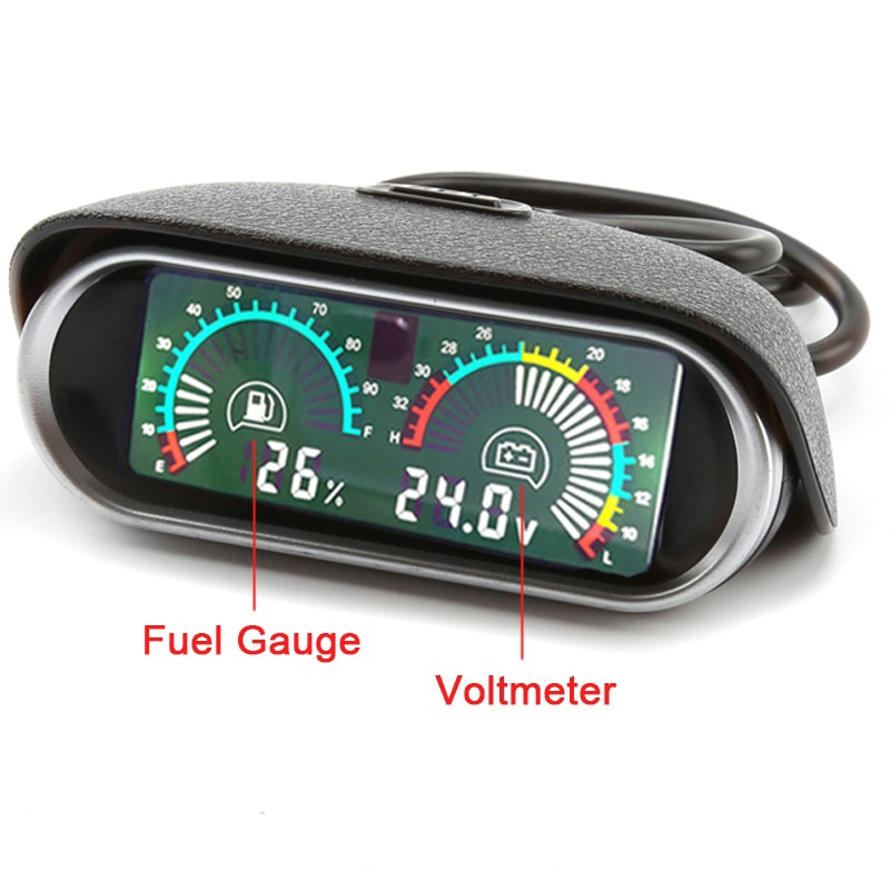 2 Em 1 Horizontal 12v/24v LCD Digital Carro Caminhão Voltímetro Medidor De Tensão Universal Combustível Óleo Nível