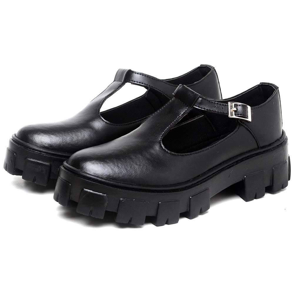 Sapato Mocassim Dubuy Feminino Boneca Preto Fosco Mary Jane 1415FG