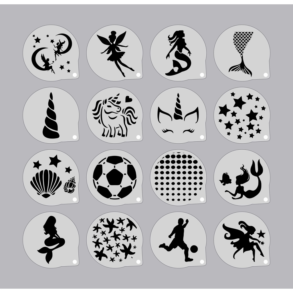 Kit Stencil Personagens (6) Infantis 16 Moldes 7x7cm ,