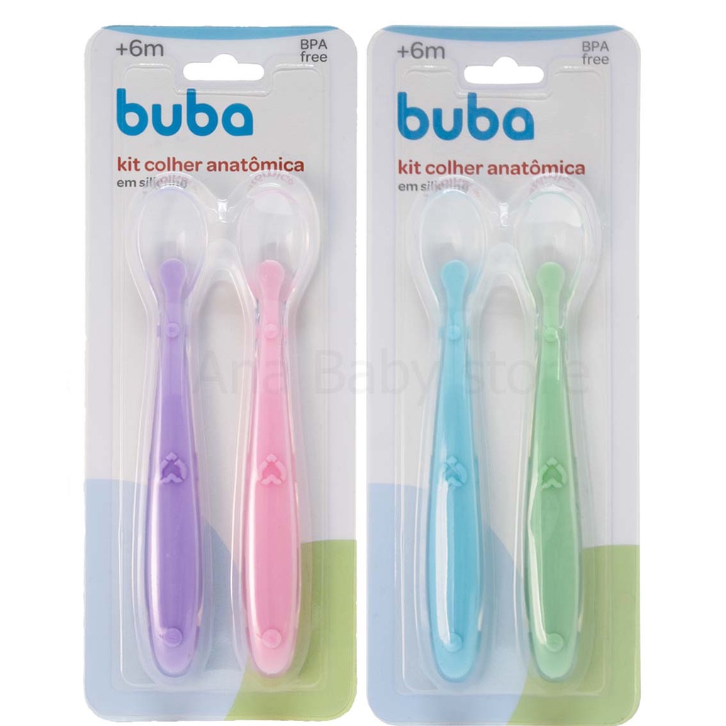 Kit 2 Colher Silicone Anatômica Buba Alimentação Bebê Papinha Introdução Alimentar