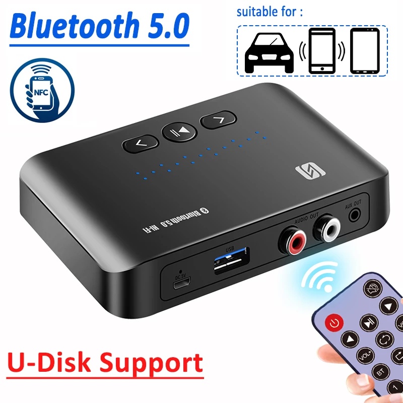 Receptor De Áudio NFC Bluetooth 5.0 Controle Remoto AUX 3.5mm RCA U Disco Hifi Adaptador Sem Fio Para Alto-Falantes kit Amplificador