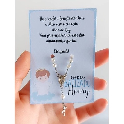 10 Cartões COM MINI TERÇO Lembrancinha de Batizado Eucaristia Comunhão - Envio Imediato