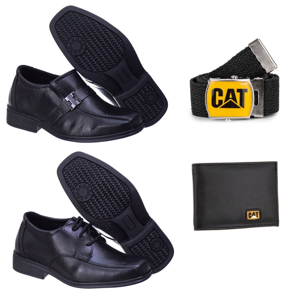 Sapato Social Infantil Masculino Kit 2 Pares + Cinto e Carteira Cat