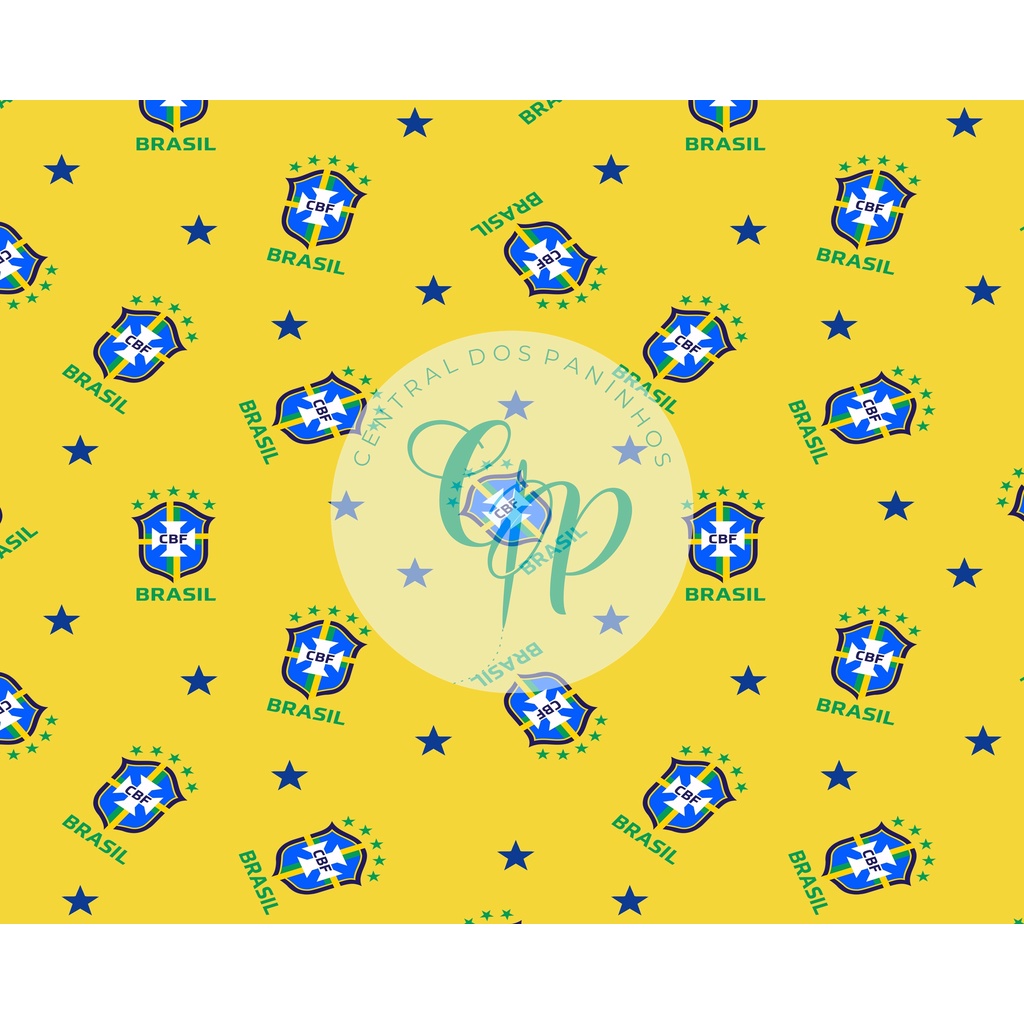 Tecido tricoline, microfibra ou gabardine - Brasil - Escudo - fundo amarelo - 0.50 cm