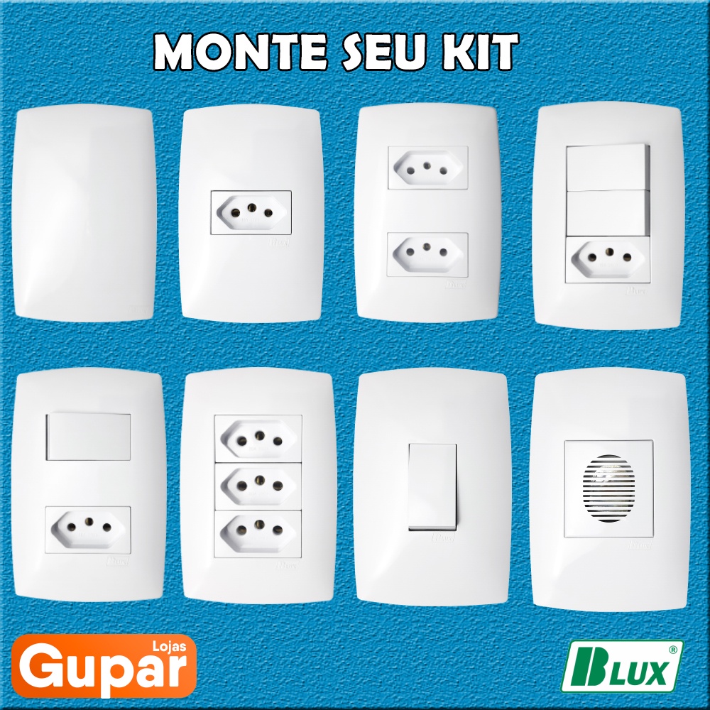 Tomada 10A 20A Interruptores Simples e Paralelo Placas e Campainha - Linha Home Blux