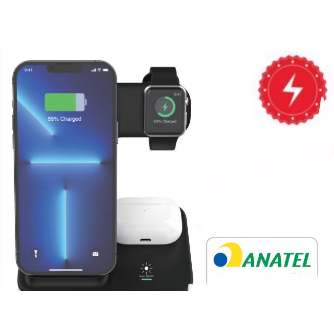 Carregador Indução Dock 20W 4 Em1 Compatível iPhone AirPods e Appel Watch seire 1 Ate seire 7