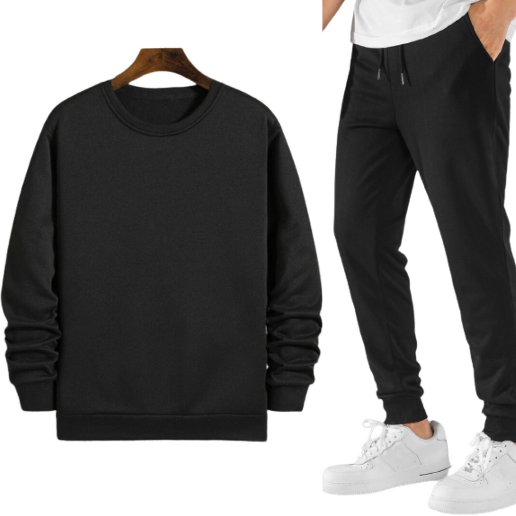 Conjunto Moletom Careca Gola Redonda Calça Algodão Liso Sem Estampa Masculino e Feminino