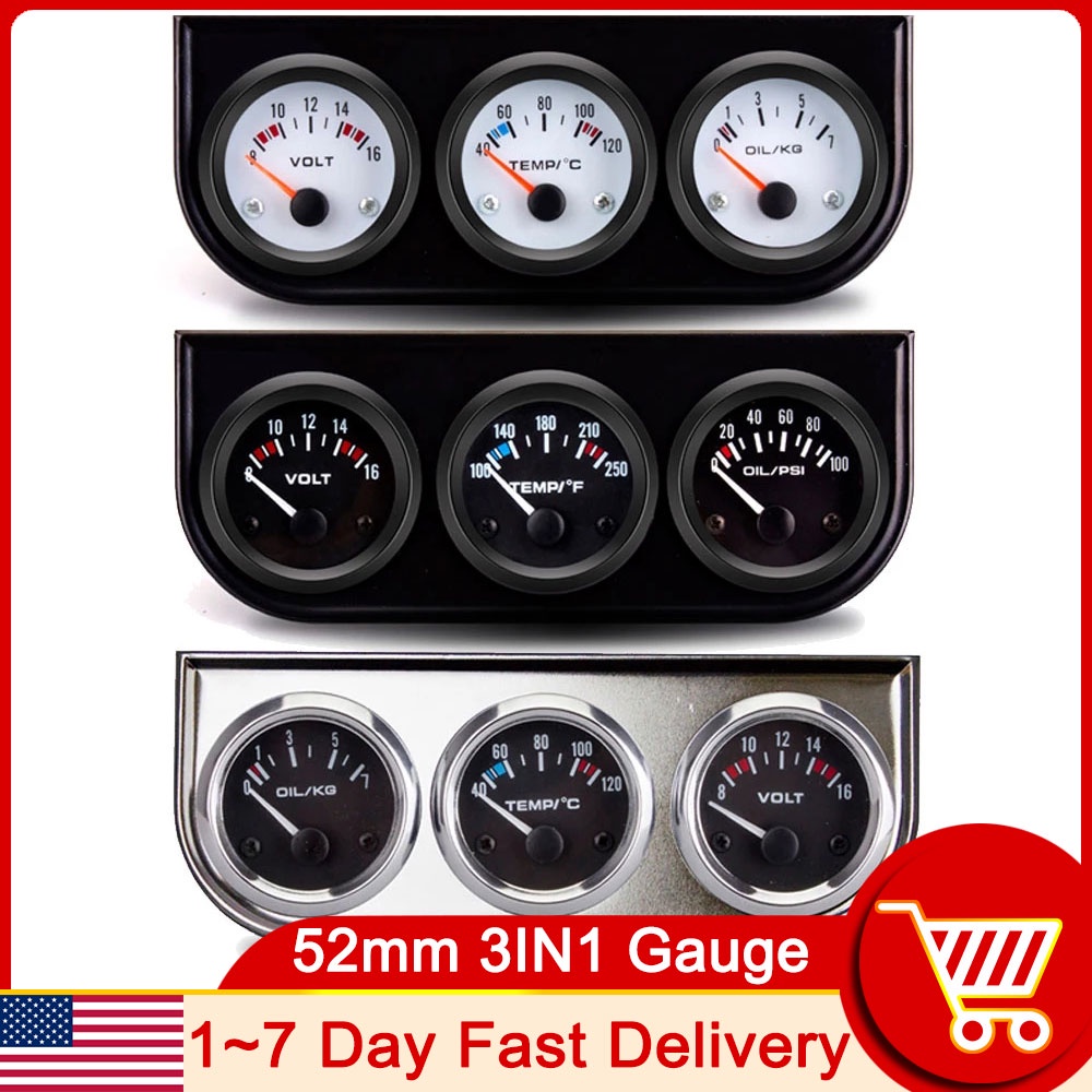 52MM 3 Em 1 Volt Medidor + De Temperatura Da Água + Kit Pressão Do Óleo Triplo + Sensor Pres De