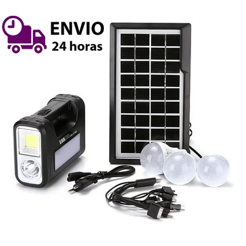 Kit Bateria Portátil Painel Solar 3 Lâmpadas Led Pesca Camp