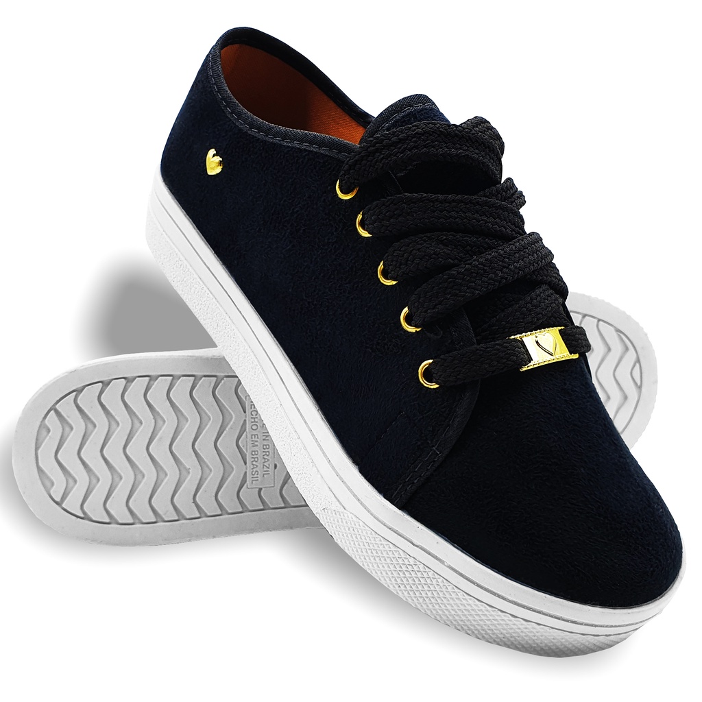 Tênis Feminino Casual Slip on Preto Branco Confortavel Macia Sapato