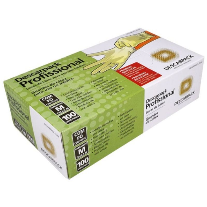 Luva de Látex Profissional com Pó 200 Unidades Descartável - Tam PP, P, M, G