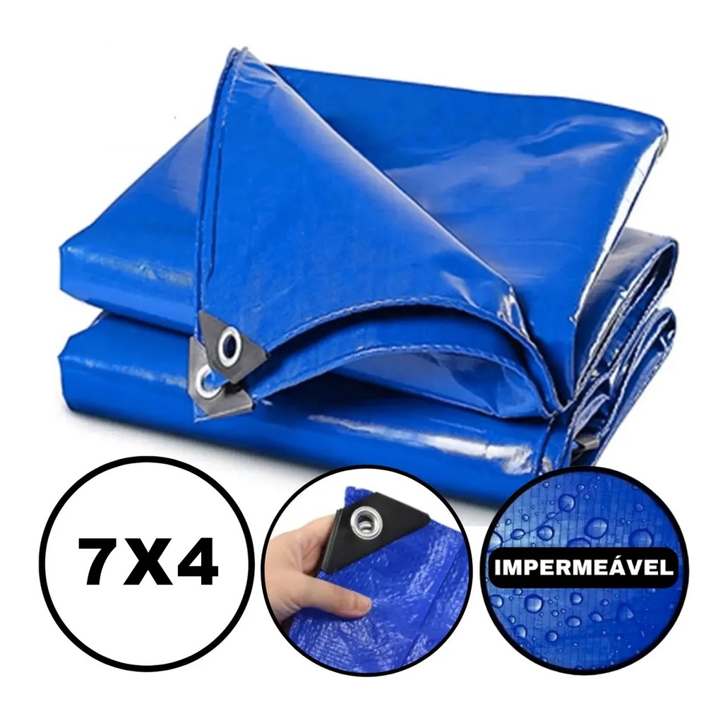 Lona Plastica Cobertura Impermeavel Azul 7x4 reforcada Anti UV