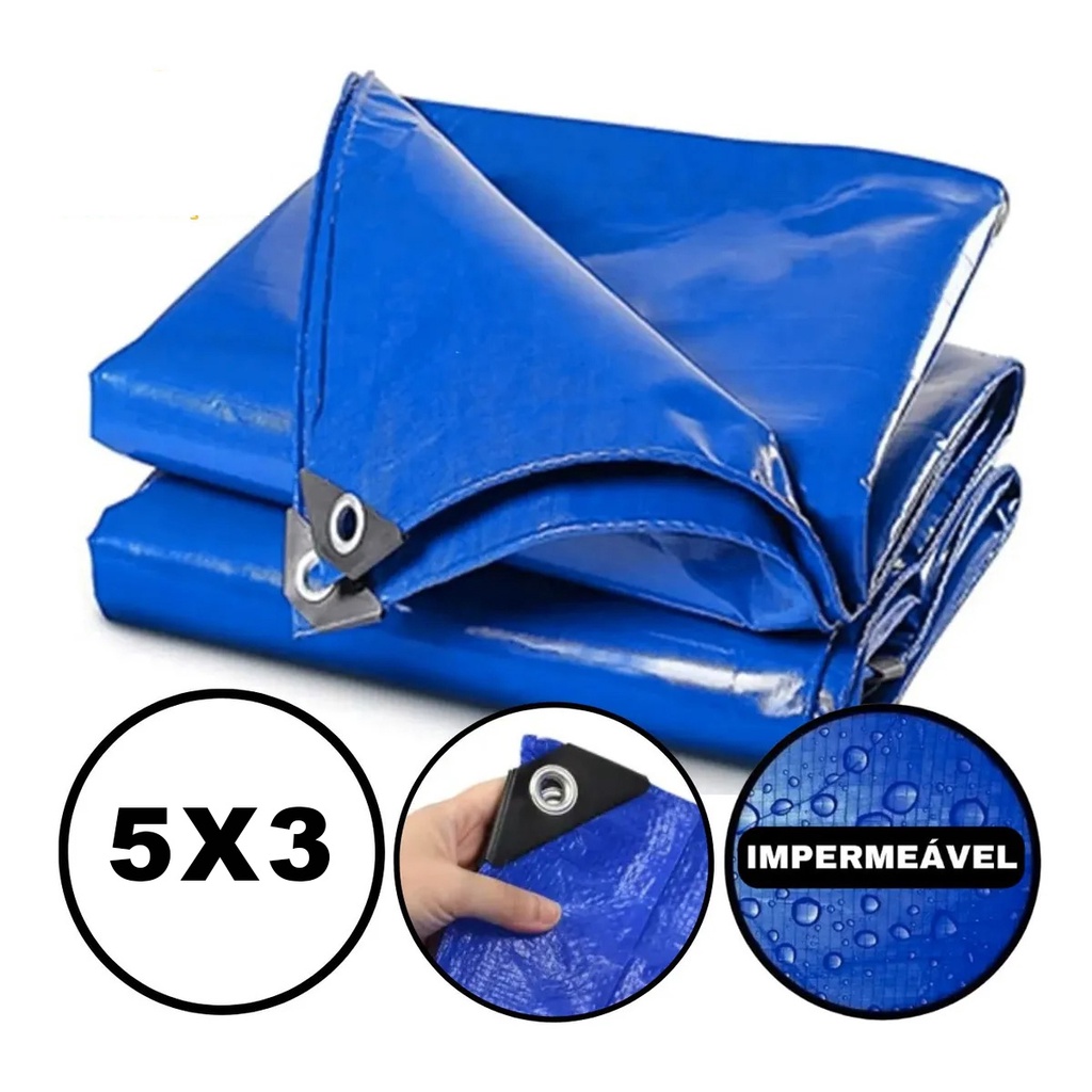 Lona Plastica Cobertura Impermeavel Azul 5x3 reforcada Anti UV