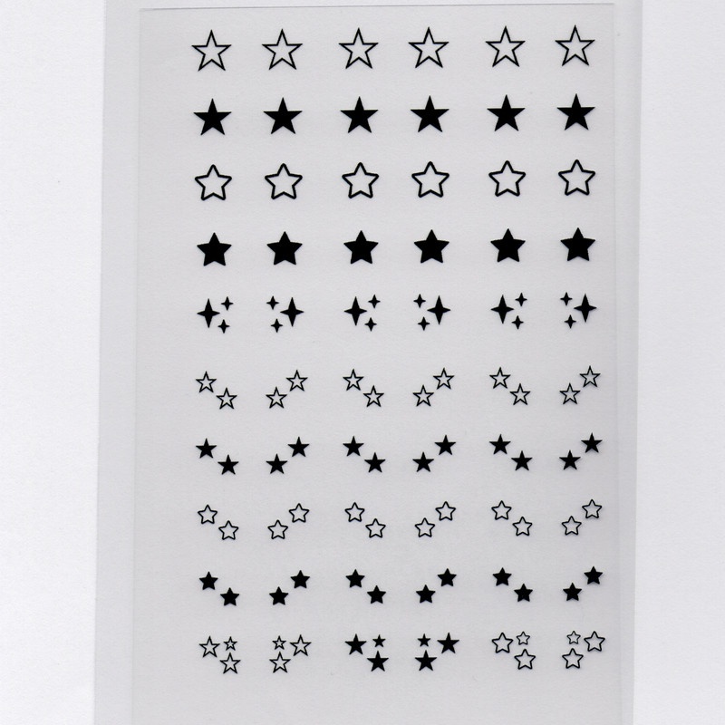 60 adesivos de unha 3D PRÉ PRONTO estrelas pretas - modelo 594-4