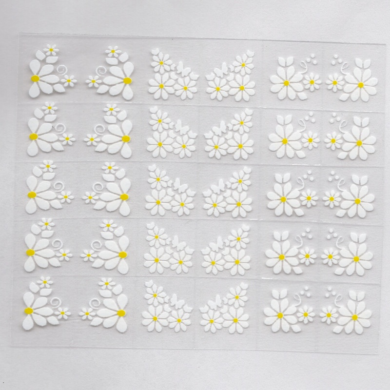 30 adesivos de unha 3D FINALIZADO margaridas brancas - modelo 287-4-2