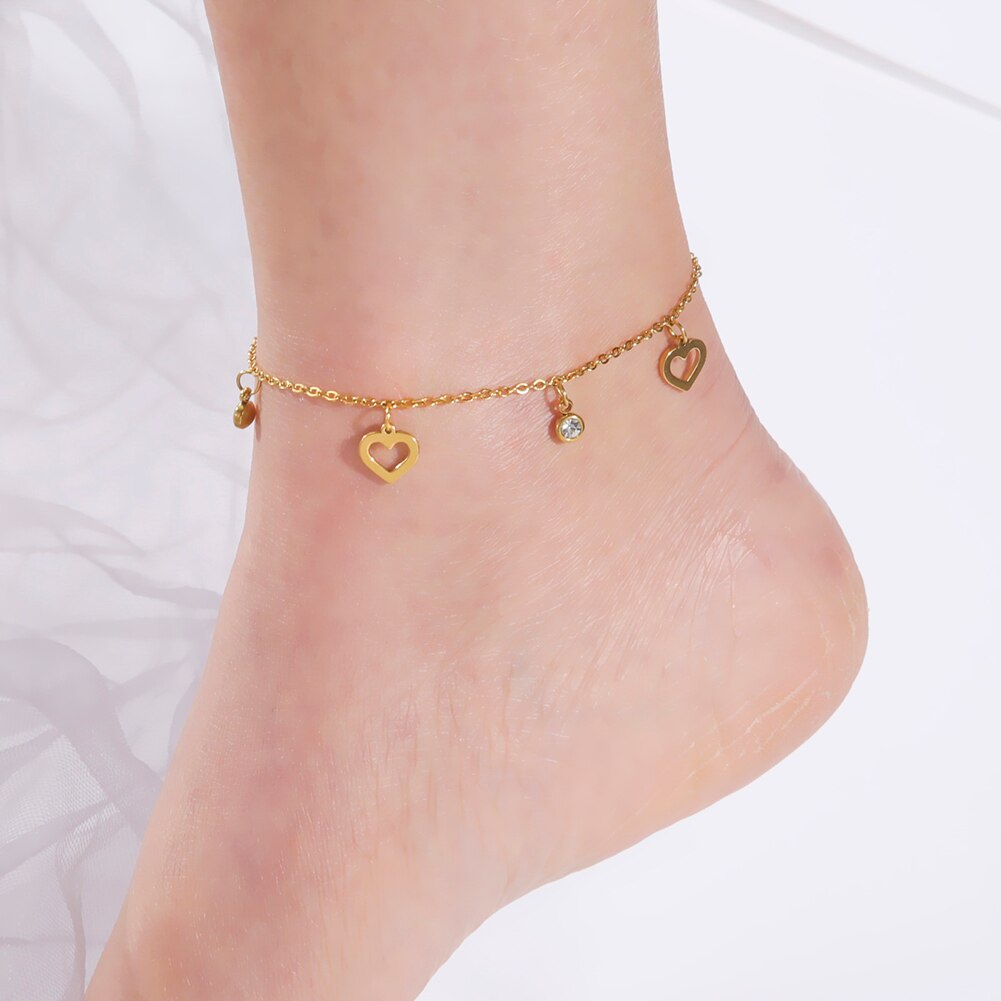 aço inoxidável Pulseira de tornozelo em camadas de coração boêmio da mulher de iparam tornozeleiras de praia de verão no pé tornozelo pulseiras para a corrente de perna feminina