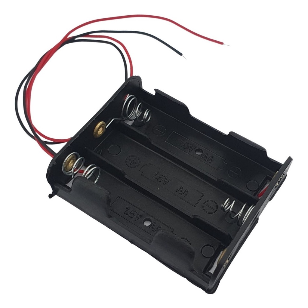 Suporte Porta Pilhas para 3 Pilhas AA 1,5V em Paralelo - 3 Slots Preto