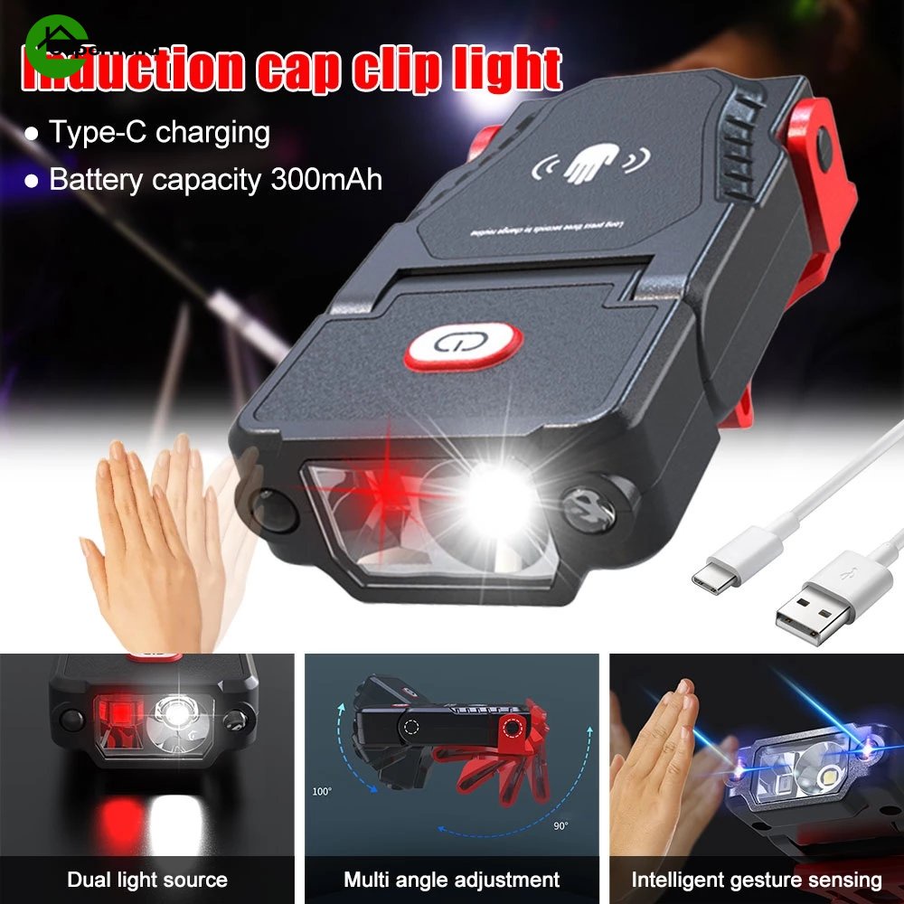 Portátil Mini Sensor LED Farol USB Recarregável Ângulo Ajustável Acampamento Chapéu Clipe Boné Luz Atividades Ao Ar Livr