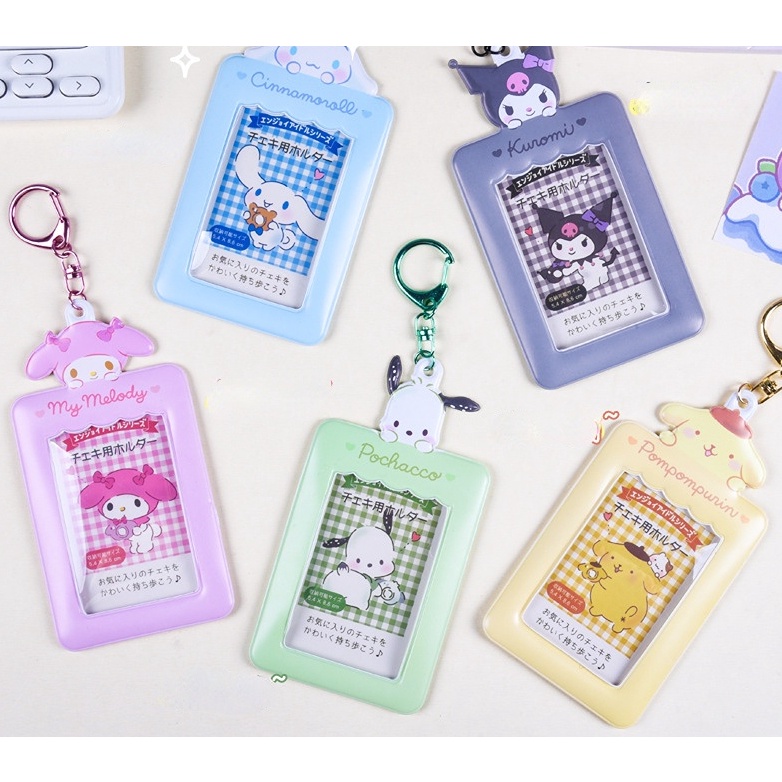 Desenho Animado Sanrio Kuromi Melody Cinnamoroll Porta-Cartões De Ônibus Estudantil Love Bean Photo Card Keychain Charme