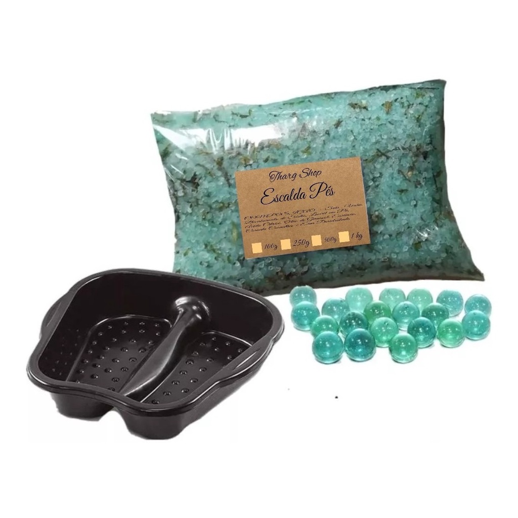 1 Bacia + 20 Bolinhas Massagem + Escalda Pés 1 Kg Alecrim