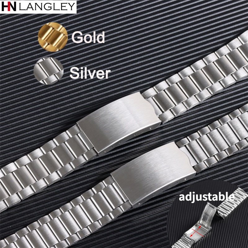 12mm 14mm 18mm 20mm Pulseira De Relógio Em Aço Inoxidável Bracelete Prata Dourada Com Fivela Dobrável Ajustável Universal De Extremidade Plana