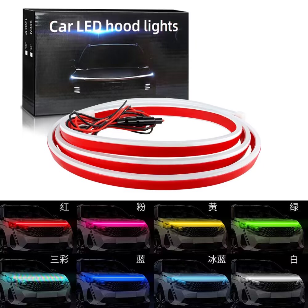 Lâmpada Decorativa De Arranque LED De 1 Peça Do Capô Carro Universal Luz Diurna De Corrida DRL Fita Dinâmica De Sintonia Automática Farol 12V