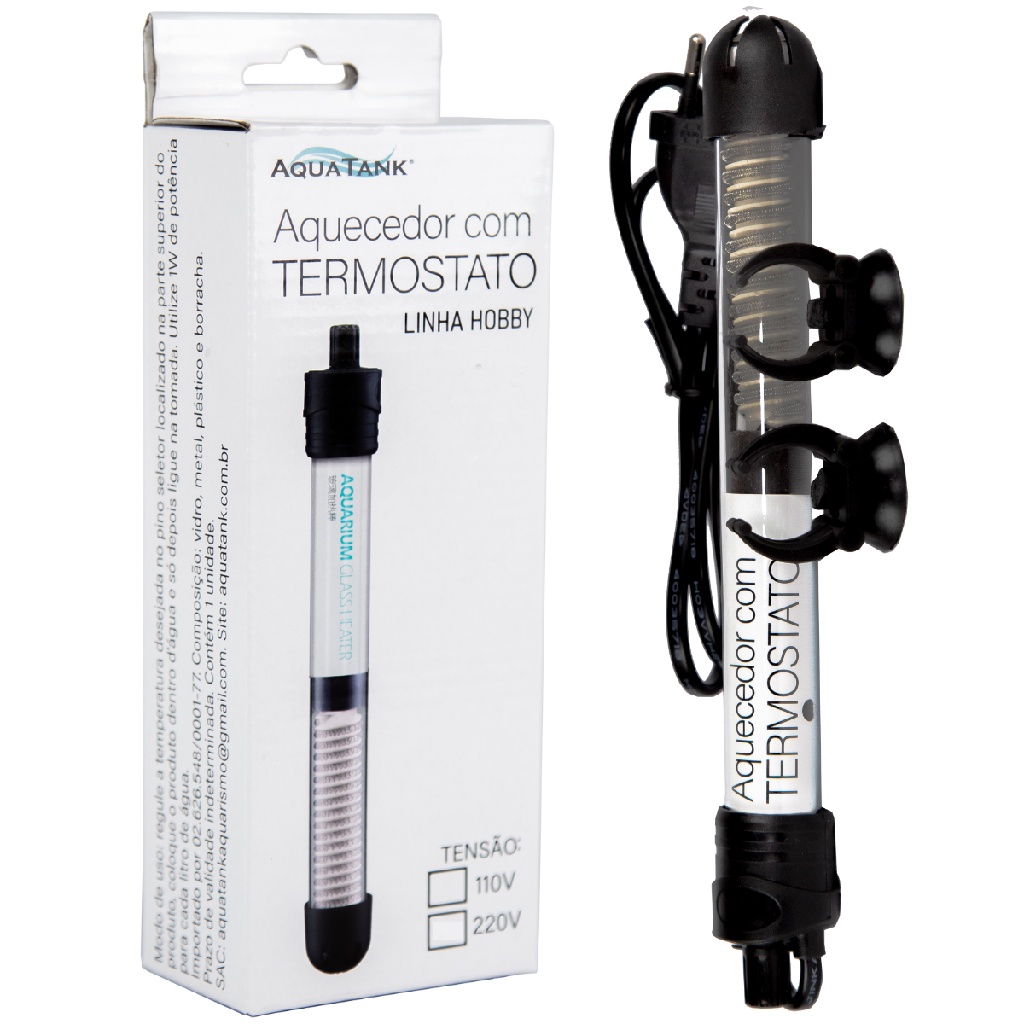 TERMOSTATO COM AQUECEDOR 50W PARA AQUARIOS ATÉ 50 LITROS AQUATANK HOBBY