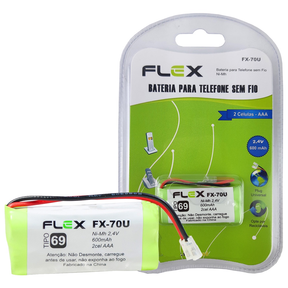 Bateria Para telefone sem fio 2,4V 600mAh Flex FX-70U