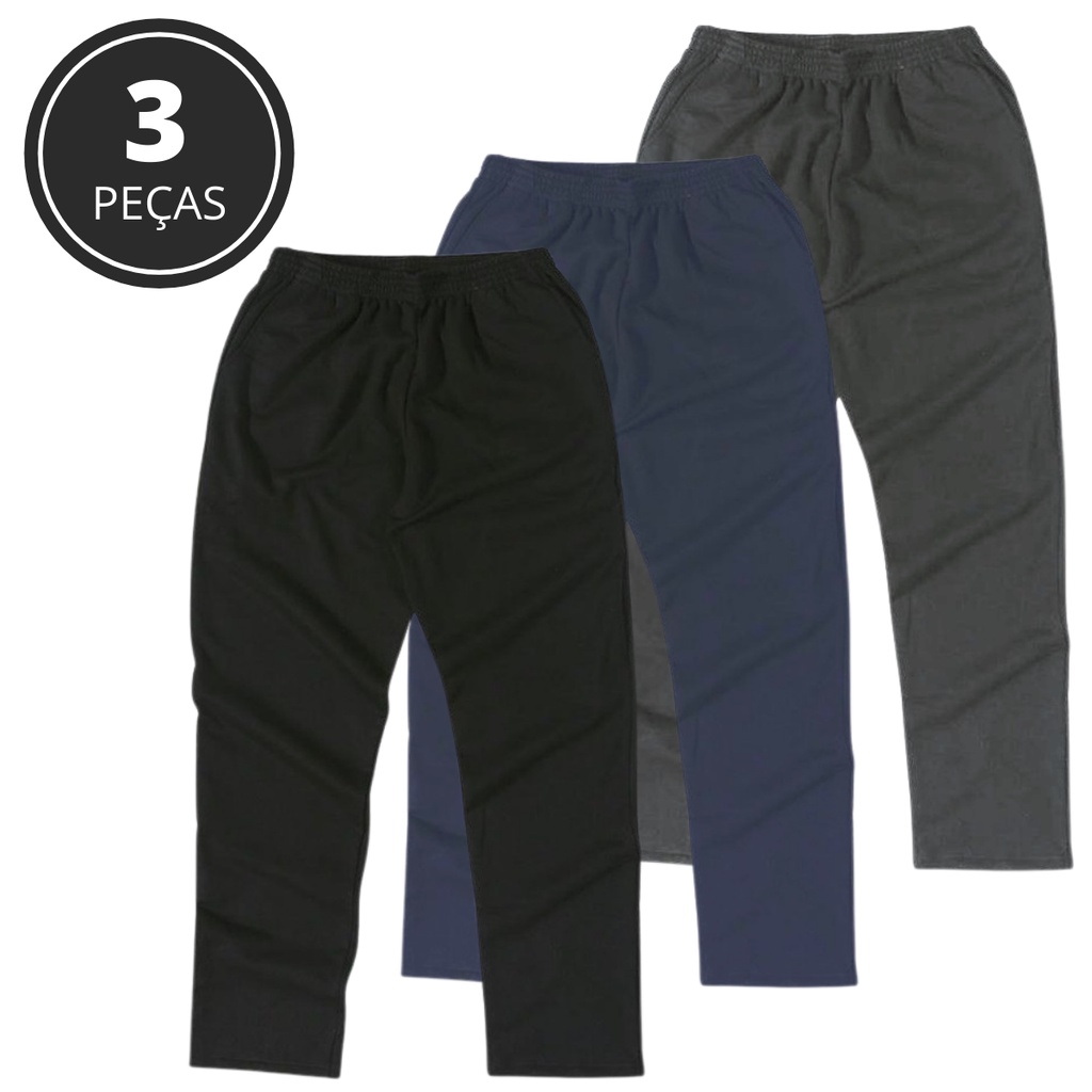 Kit 3 Calças Moletom Adulto Masculino Feminino Unissex Algodão e Poliéster Moletom Básico Dalri 078 Tamanho P ao GG