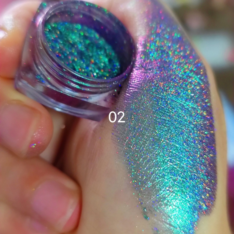 Sinfonia Gradiente Infinito Cromado Sombra Laser Camaleão Pigmento Arco-Íris Em Pó Mudança De Luz Holográfico Glitter