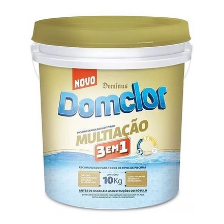 Cloro de Piscina Di-cloro Multiacao 3 Em 1 Domclor balde 10kg 40%