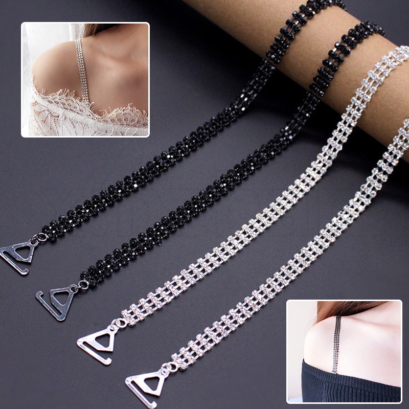Elegante Cinta De Ombro Invisível De Cristal De Dupla Fileira/Mulheres Cintas De Soutien De Rhinestone Sexy Ajustáveis/Roupa Interior Antiderrapante De Verão/Acessórios De Lingerie De Moda Brilhante