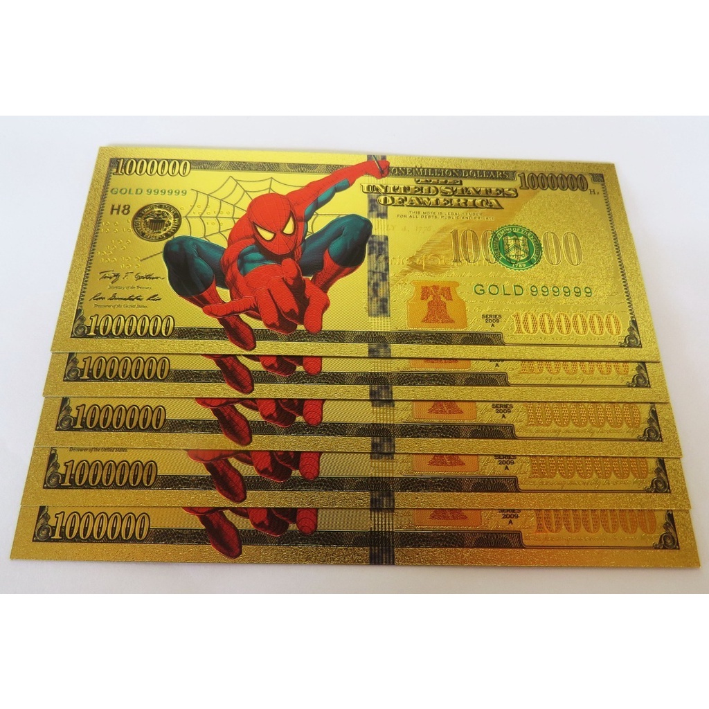 5 Notas do Homem Aranha 1 Milhão De Dolares Dourada
