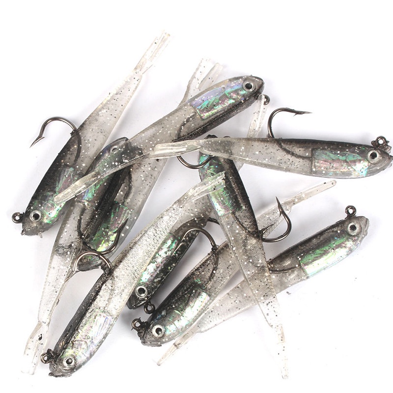 5Pcs Soft Lure 7cm/6g De Isca Macia De Cauda Dividida Peixes Com Anzóis De Pesca Artificial De Silicone Para