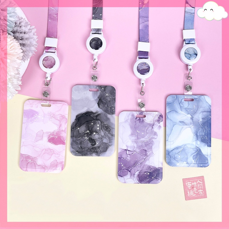 Sweet Fresh Fashion  De Moda Doce E Fresca  De Grãos De Mármore Colorido Silicone Retractable Lanyard Campus Estação