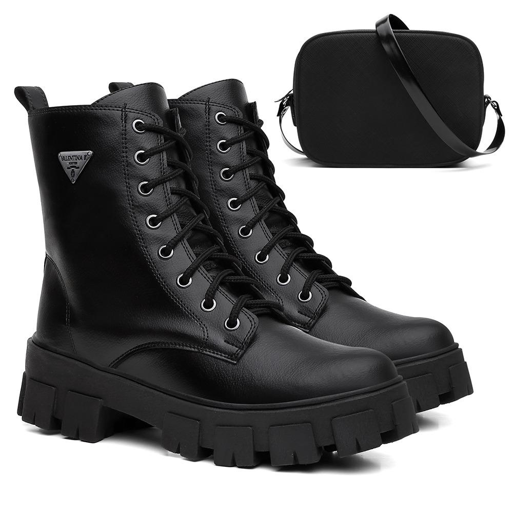 Kit Bota Coturno Feminino Tratorada + Bolsa Bag Moderna 