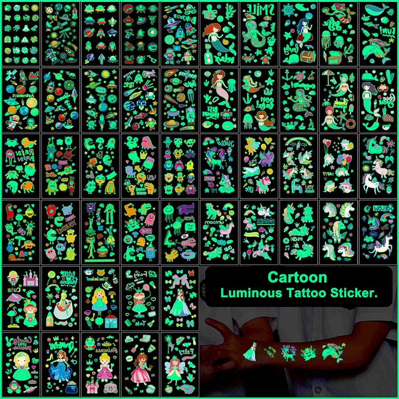 10pcs/set Autocolante De Tatuagem Luminosa Infantil Dinossauro Fada Da Flor Sereia Presente Sorte Para Meninos E Meninas