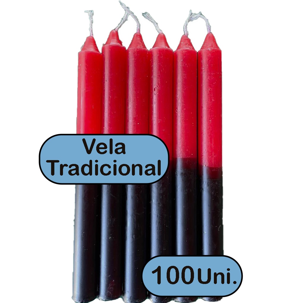Vela Palito Bicolor Vermelha e Preta N 07- 100 Uni.