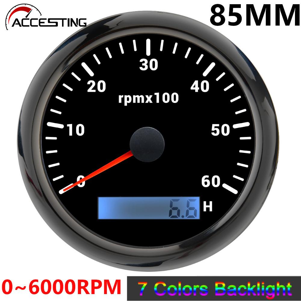30000/4000/6000RPM Contador De 85mm De Tacômetro RPM REV Com Hourmeter Digital 7 Luz De Fundo Colorida Opcional 12V 24V