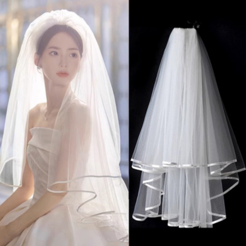 Chapéu De Noiva De 1.5 M , Camada Dupla , Estilo Curto , Véu De Casamento Simples , Tule , Pente Elegante , Acessórios P