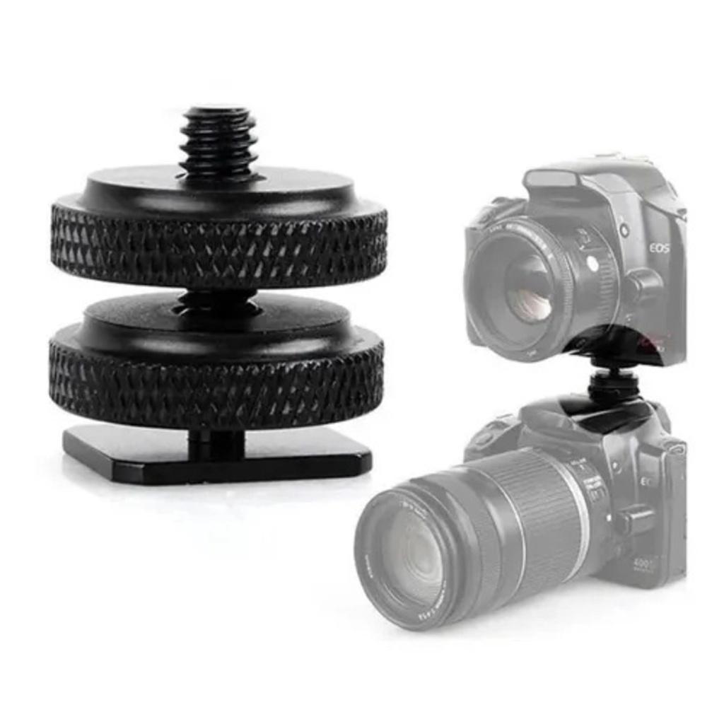 Adpatador Sapata Flash Iluminador Microfone Duas Travas 1/4