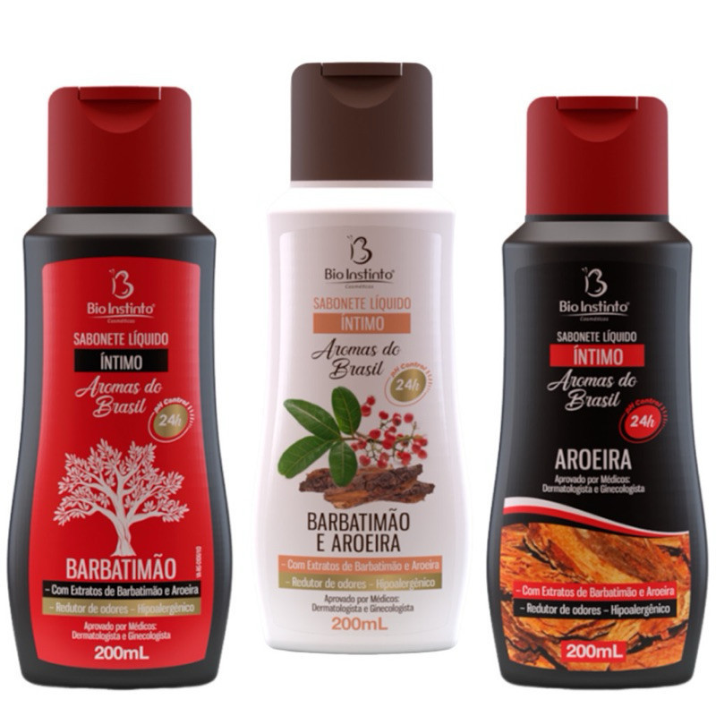 kit 3 Sabonete Íntimo Líquido  Barbatimão + Aroeira + Barbatimão c/ Aroeira Bio Instinto