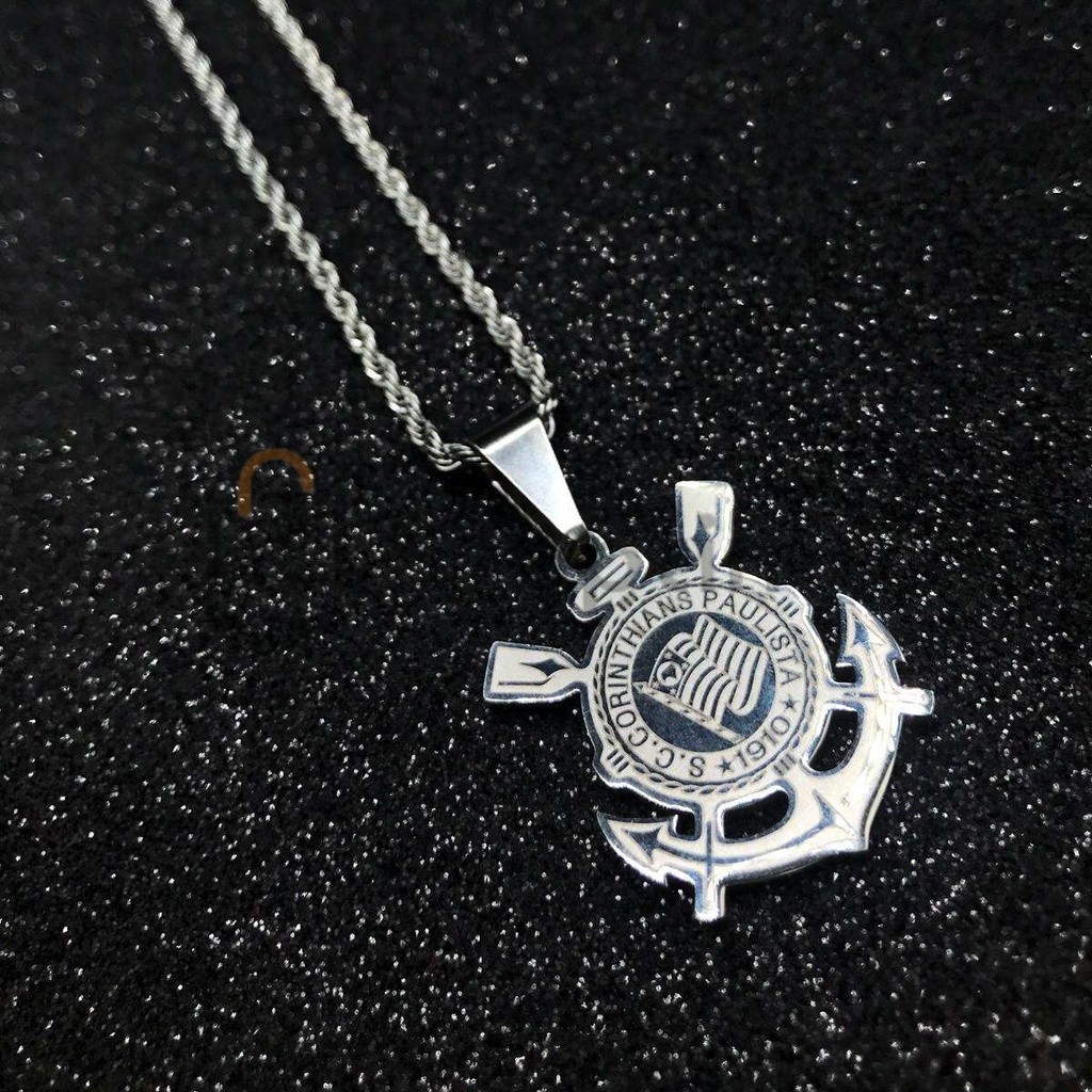 Corrente Pingente Escudo Time do coração Aço Inoxidável masculina aco inox PRATA Colar Casal