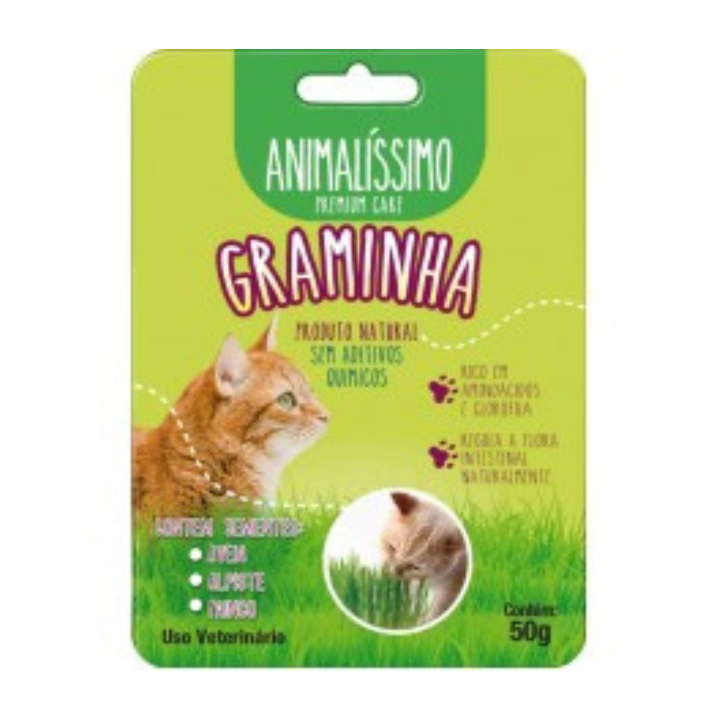 Graminha Natural para Gatos 50g Digestão Bola de Pelos Regula Flora Intestinal